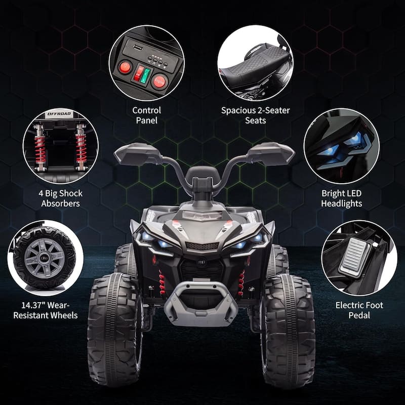 24V 2 Seat Ride on Toys Kids ATV 4 Wheel Quad Bike for Kids Best Gift