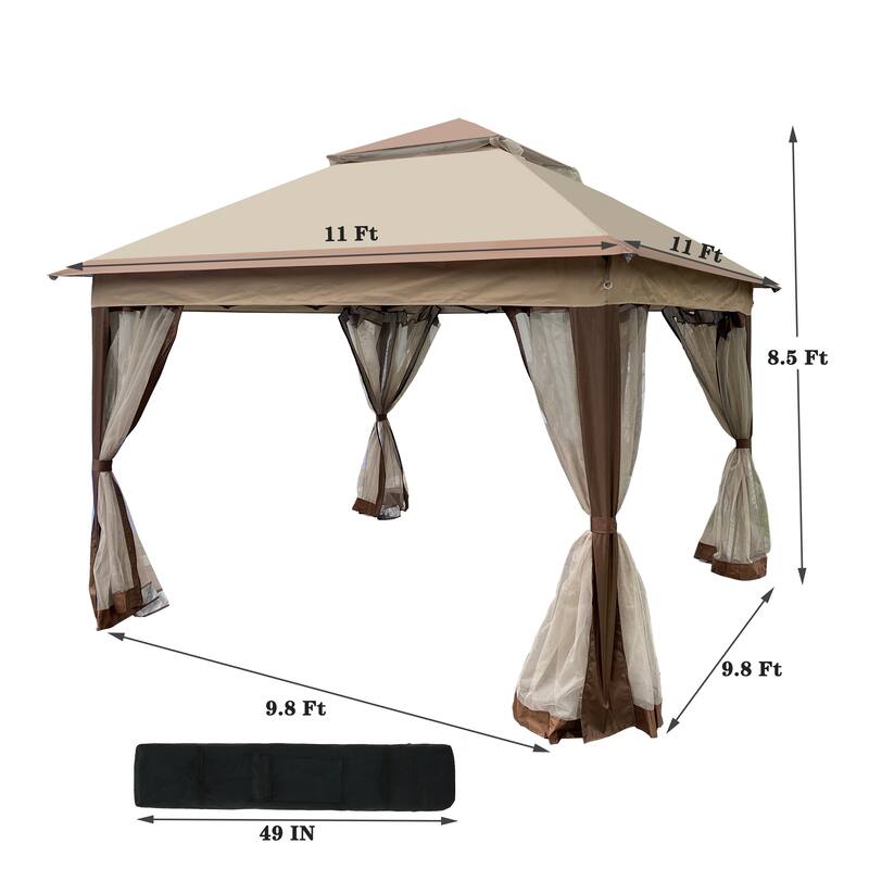 Outdoor Pop Up Gazebo with Removable Zipper Netting, 2-Tier Soft Top Event Tent Patio Shed, 11x 11 FT Heavy Duty Party Tent