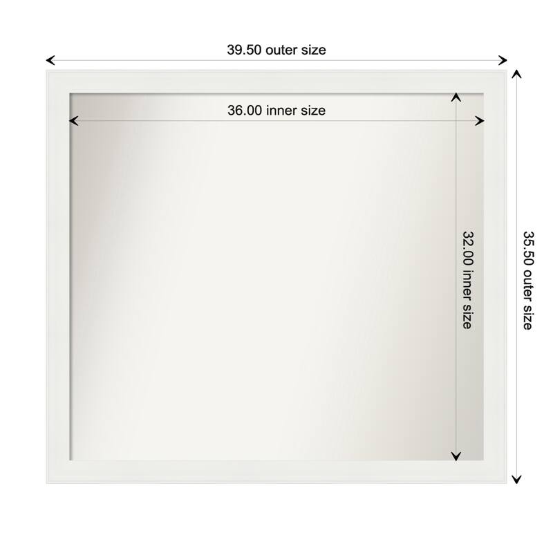 Vanity White Narrow Framed Non-Beveled Custom Wall Mirror, Bathroom Vanity Mirror - Outer Size: 39.5 x 35.5