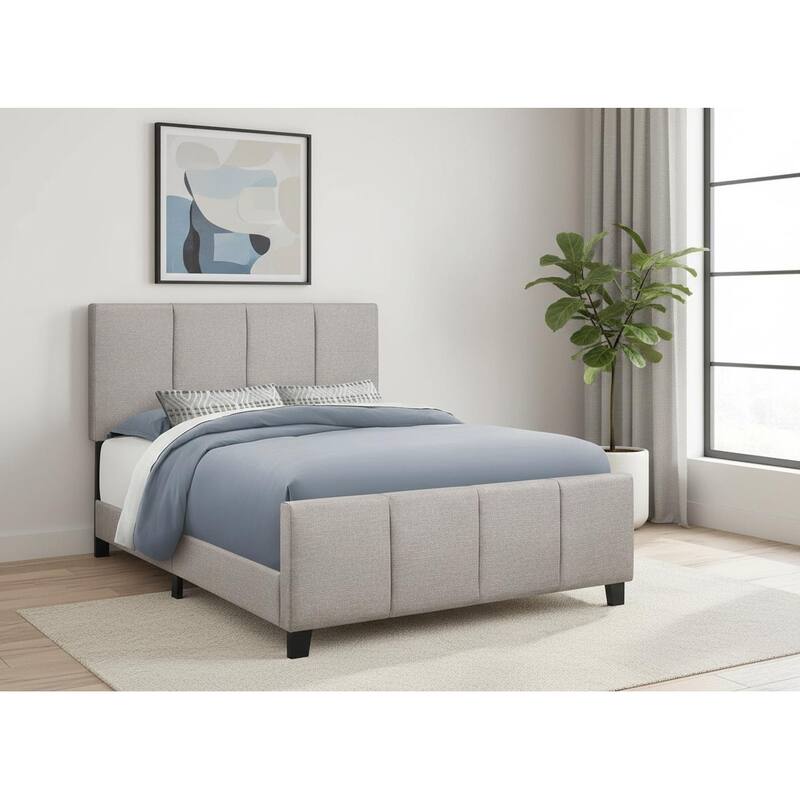 HomeRoots Gray and Black Tufted Linen Queen Bed Frame - Queen - Black