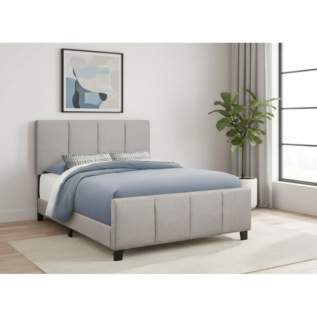 HomeRoots Gray and Black Tufted Linen Queen Bed Frame