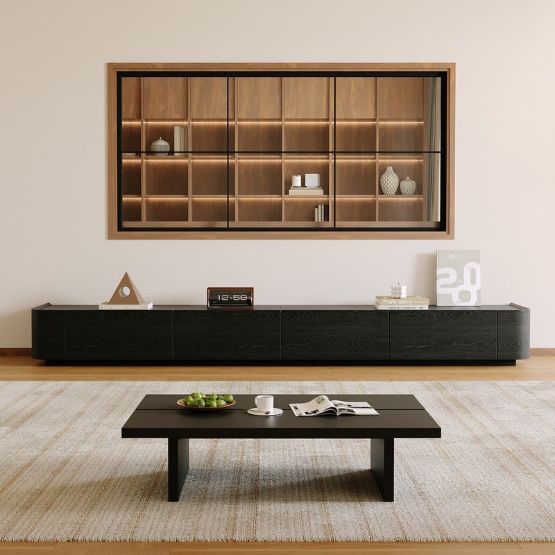 Modern Black Combination Modern TV Stands, 3 Size for choose, Fully Assembled Media Console, Solid Wood