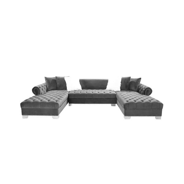 Anibal Grey Velvet Tufted Sectional Bed Bath & Beyond 39432224