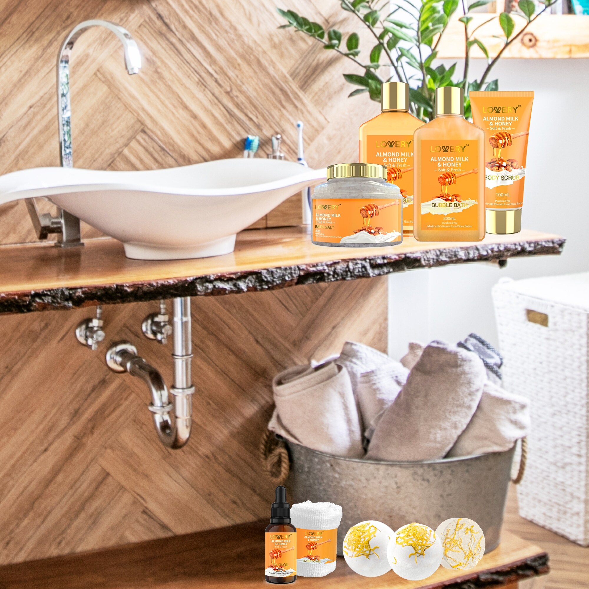 Gift Basket For Women - 10 Pc Almond Milk \u0026 Honey - Self Care Kit - 10 pc -  Bed Bath \u0026 Beyond - 41248183, image size:2000x2000