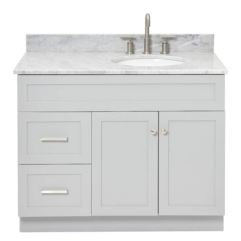 Ariel F043SRCW2OVO Hamlet 43" Free Standing Single Basin Vanity Set - Grey / Carrara White Top - Steel Finish