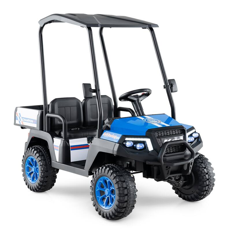 Kids Ride On Golf Cart with Remote 24V Rechargeable Battery USB Music and Sun Awning - 53.5" × 28" × 45" (L x W x H)