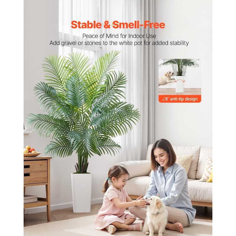 Green Lifelike Faux Areca Palm Tree with Moss-Covered Planter for Indoor Plant Decoration