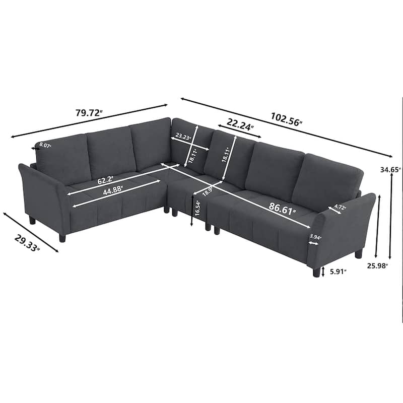 "102.56" Wide Reversible Sectional Sofa with Corner Lounge Seat