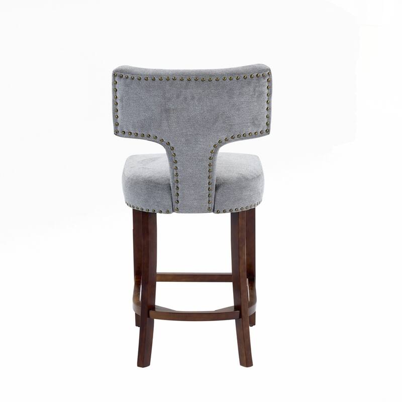 Farmhouse Linen Fabric Upholstered Accent Chair Curved Backrest with Copper Nails around