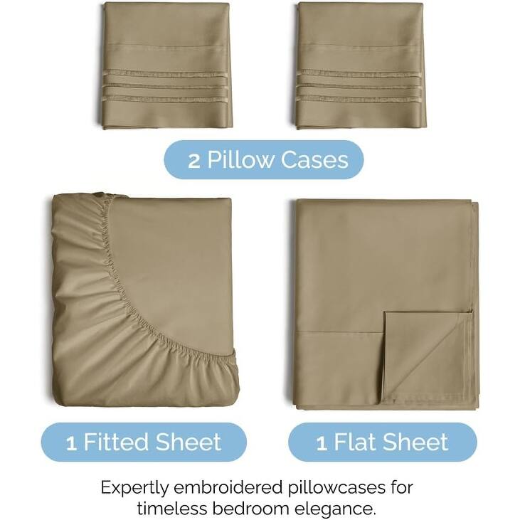 CGK Linens 4 Piece Solid Microfiber Deep Pocket Soft Bed Sheet Set