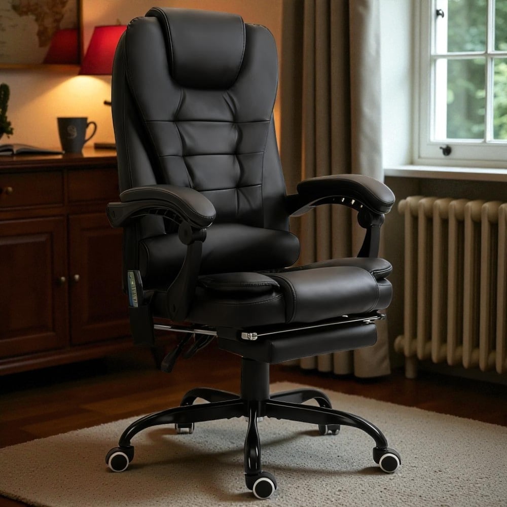 Massage Office Chair with Footrest & Lumbar Support, High Back Executive Recliner with 7-Point Massage & Adjustable Height