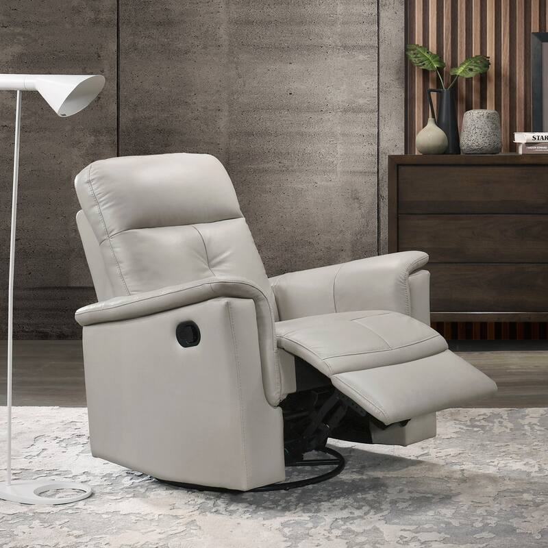 Silver Color Leather Upholstered Reclining Chair - Silver
