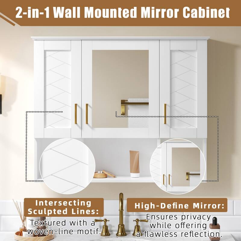 35 Inch Wall Mounted Bathroom Medicine Cabinet with Mirror, Adjustable Shelves, Soft Close Doors