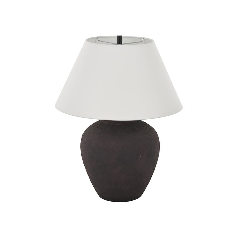 Ceramic Wide Rounded Distressed Antique Table Lamp with Cream Linen Shade - Black or Brown - Roche River Decor