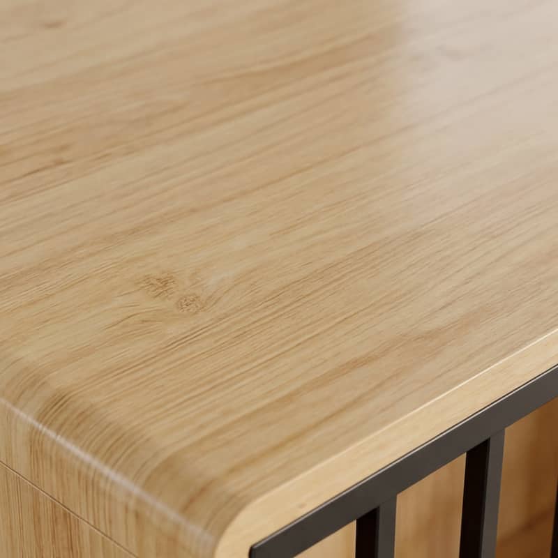 47.2" Wooden Dog Crate Furniture, Large Indoor Dog Kennel with Metal Doors, Solid Pine Wood Pet Crate End Table for Large Dogs