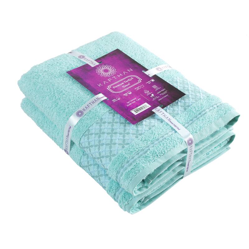 KAFTHAN Textile Plaid Turkish Cotton Bath Towels (Set of 2) - 59"L x 35"W x 0.5"H