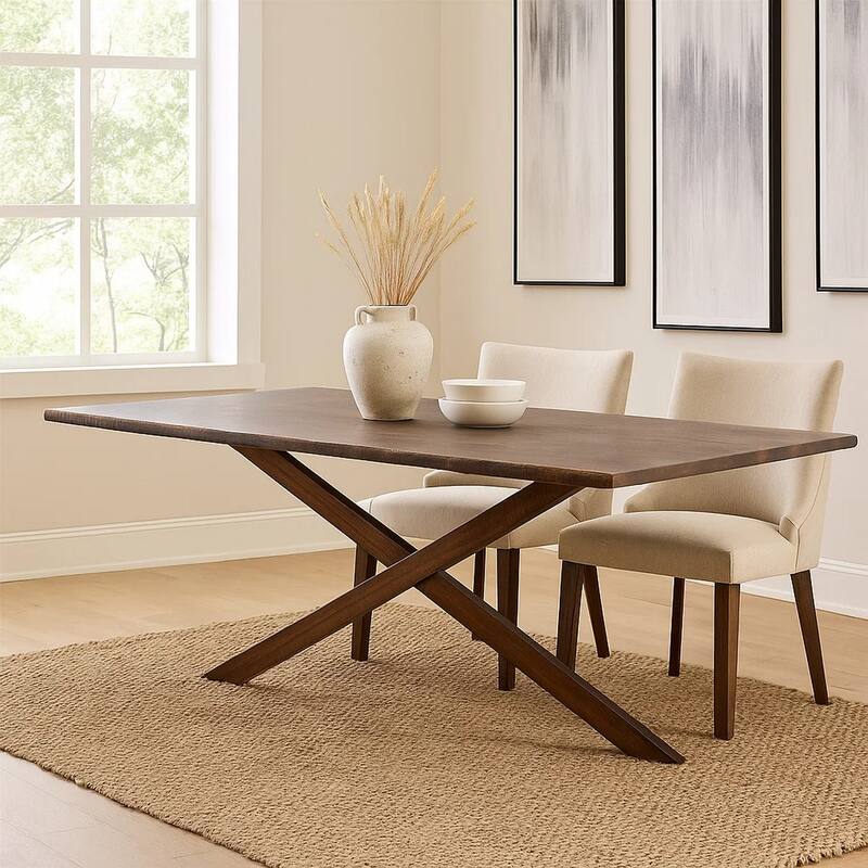 Vyva Dining Table, Triple Cut Live Edge, Walnut Brown Wood, 71 Inch