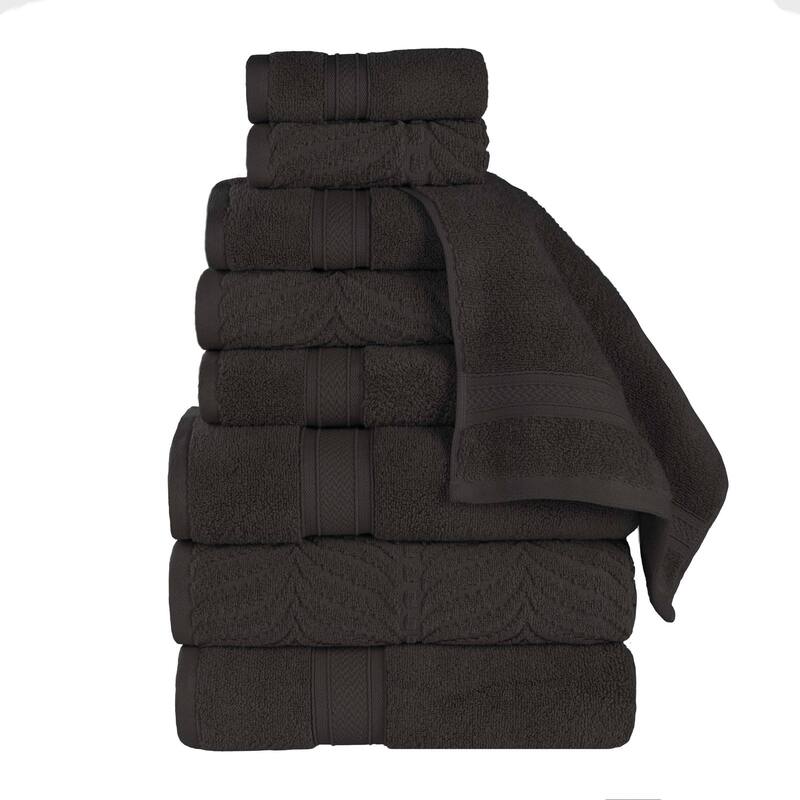 Superior Chevron Zero Twist Solid and Jacquard Cotton 9 Piece Towel Set
