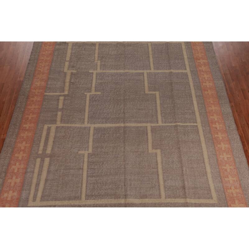 Hand Woven Oriental 100% Jute Carpet Southwestern Modern Brown Kilim Area Rug - 10' 10'' X 9' 6''