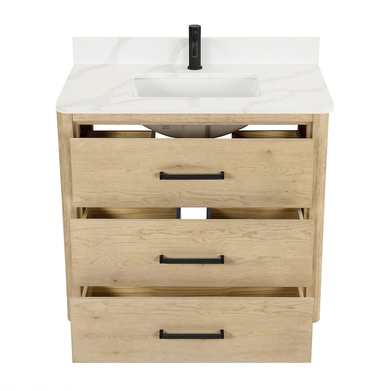 Porto Bath Vanity with White Quartz Stone Top and Mirror