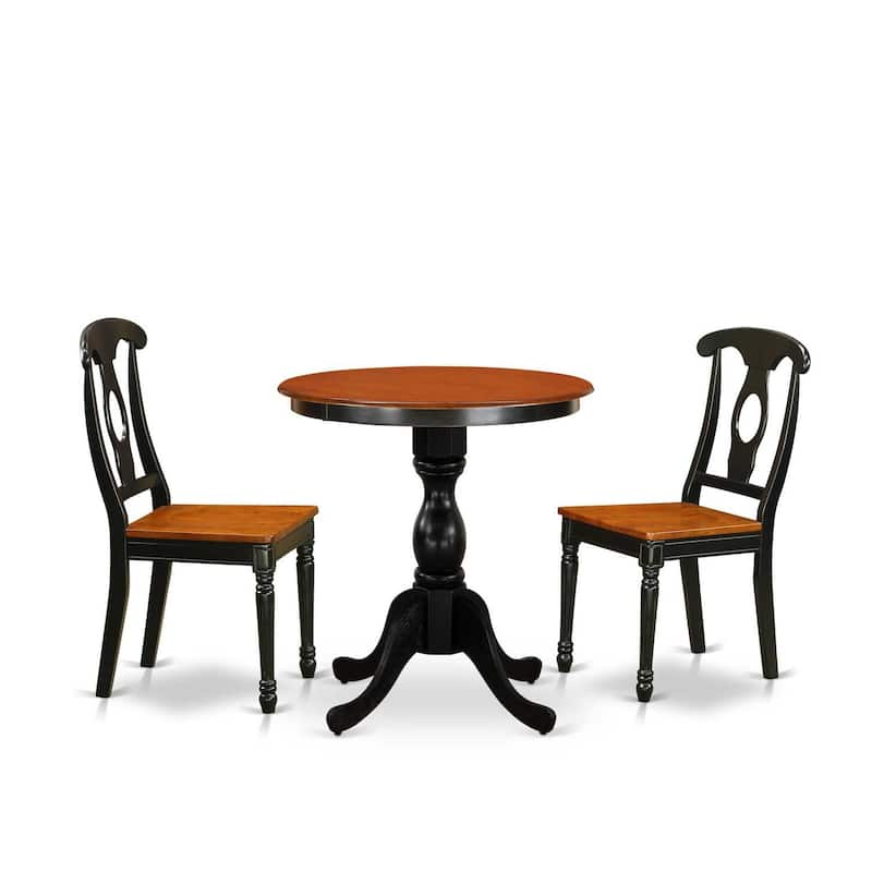 Modern 3Piece Dining Set - Round Wood Table & 2 Mid Century Chairs - Black Finish