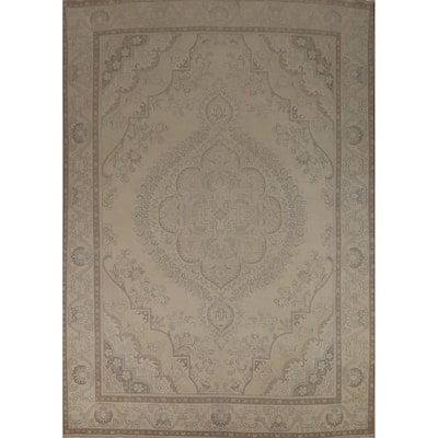 Floral Beige Tabriz Persian Area Rug Hand-Knotted Wool Carpet - 9'6"x 12'10"