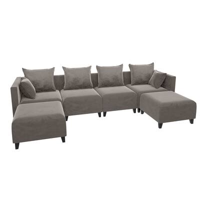 Sectional Sofa U Shape Module Couch Velvet 6 Pillows for Living Room, Camel