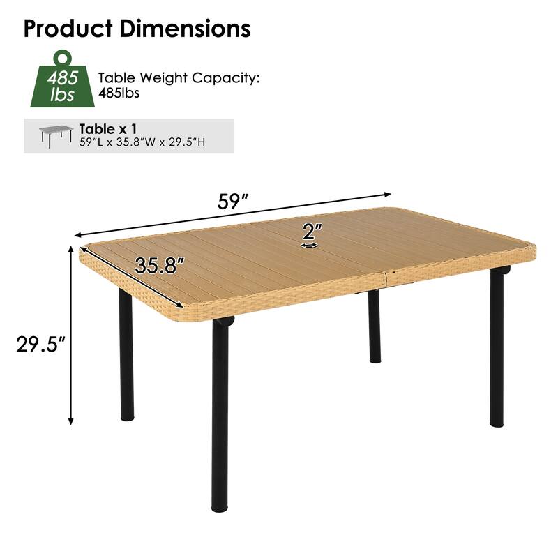 Roomfitters 59-Inch Outdoor Patio Dining Table with Polywood Top and Umbrella Hole, Rectangular Table
