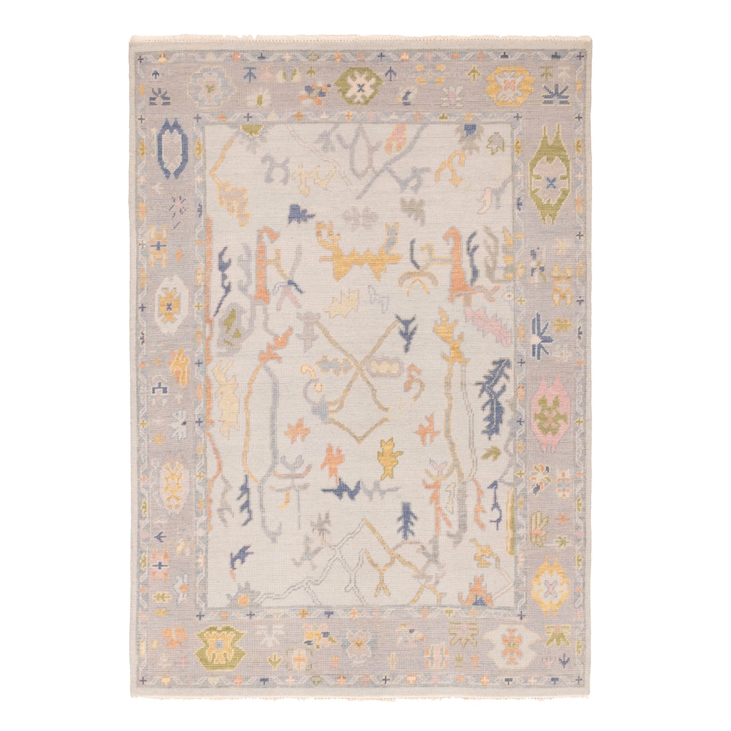 ECARPETGALLERY Hand-knotted Modern Oushak Light Grey Wool Rug - 5'0 x 7'0