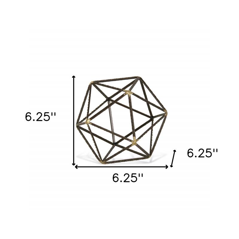 HomeRoots 6" Brown and Gold Metal Hand Painted Geometric Orb Tabletop Sculpture - 6.25' X '6.25' X '6.25
