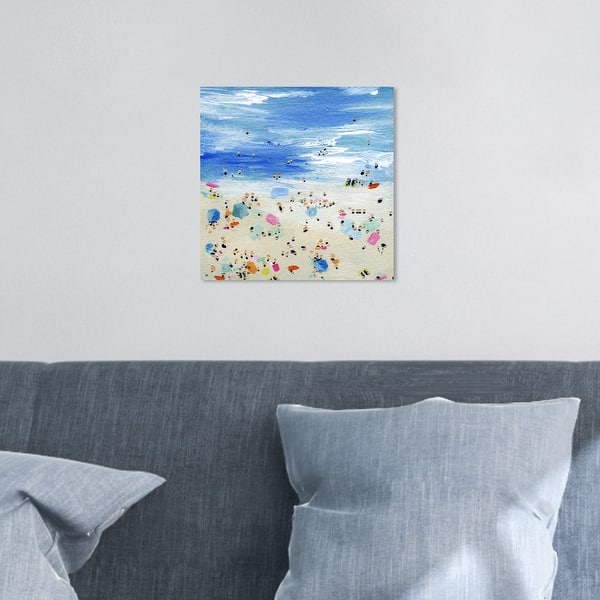 slide 2 of 5, Wynwood Studio 'Crowded Beach' Nautical and Coastal Wall Art Canvas Print Coastal - Blue, Brown 12 x 12