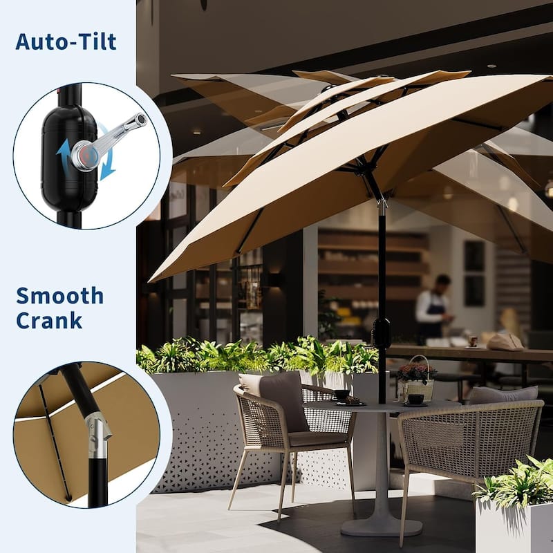 3-Tier 10Ft Patio Umbrella, Easy Crank and Push Button Tilt for Pool, Deck, Yard, Garden (No Base)