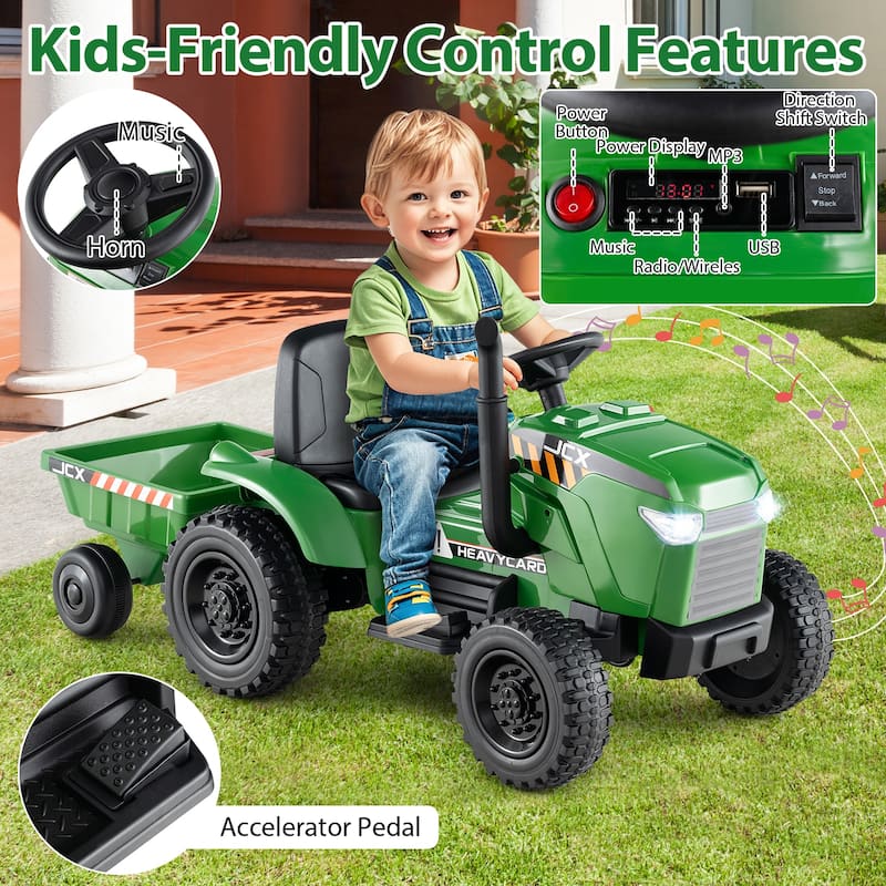 Gymax 2-in-1 Kids Ride On Tractor 12V Battery Powered Toy Car w/
