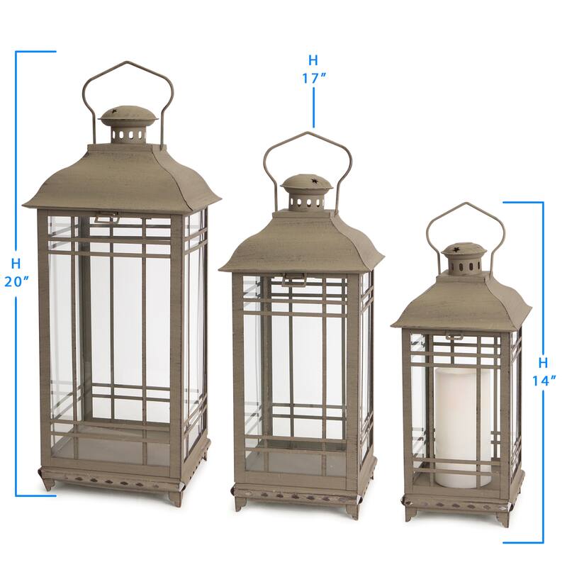HomeRoots Set Of Three Brown Flameless Floor Lantern Candle Holder - 12