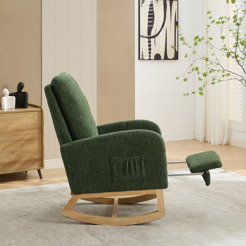 GDFStudio - Amelia Boucle Upholstered Rocking Chair with Retractable Footrest and Wingback Design - 25.4"W