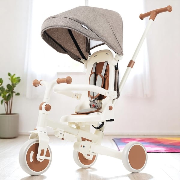 slide 2 of 52, 7-in-1 Multifunctional Baby Tricycle,Foldable Toddler Trike, Halloween gift Ivory