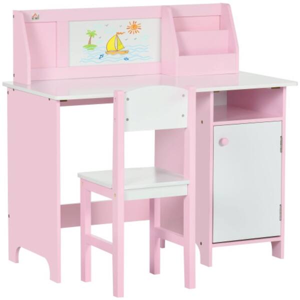 slide 2 of 14, Toddler Writing Desk with Chair, Kids Art and Study Table Set with Storage and Whiteboard for Home Learning Pink