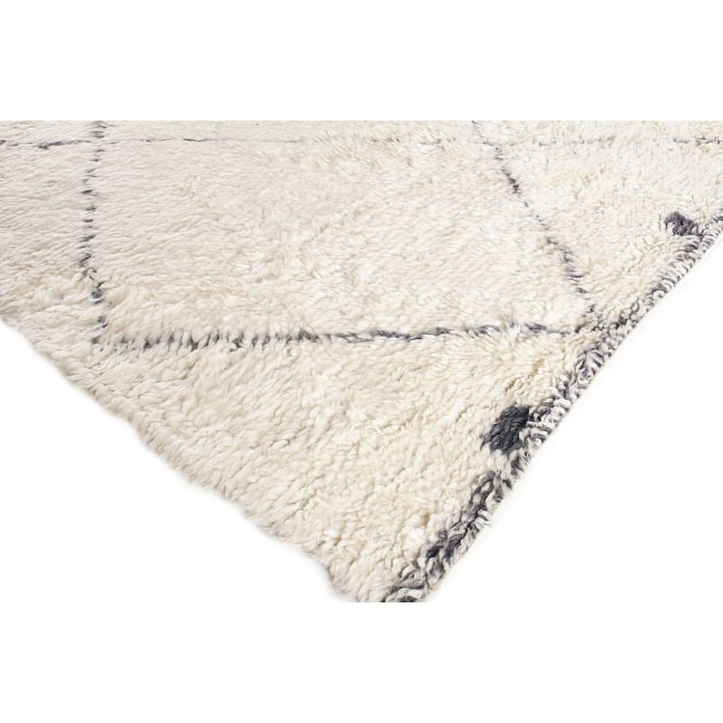 EXQUISITE RUGS Moroccan Hand-knotted New Zealand Wool Ivory/Grey Area Rug.