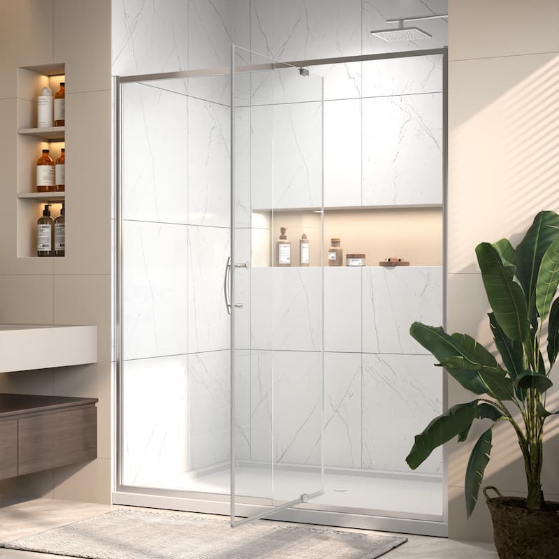 Modland 60"x71" Pivot Swing Shower Door Semi-Frameless in Nickel/Black/Chrome with Tempered Glass