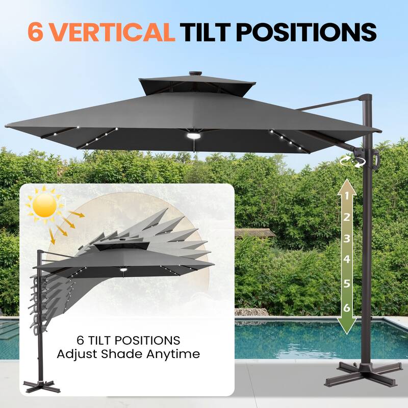 Outdoor Patio 10 x 13 FT Aluminum Cantilever Umbrella Double Top with Rod Base