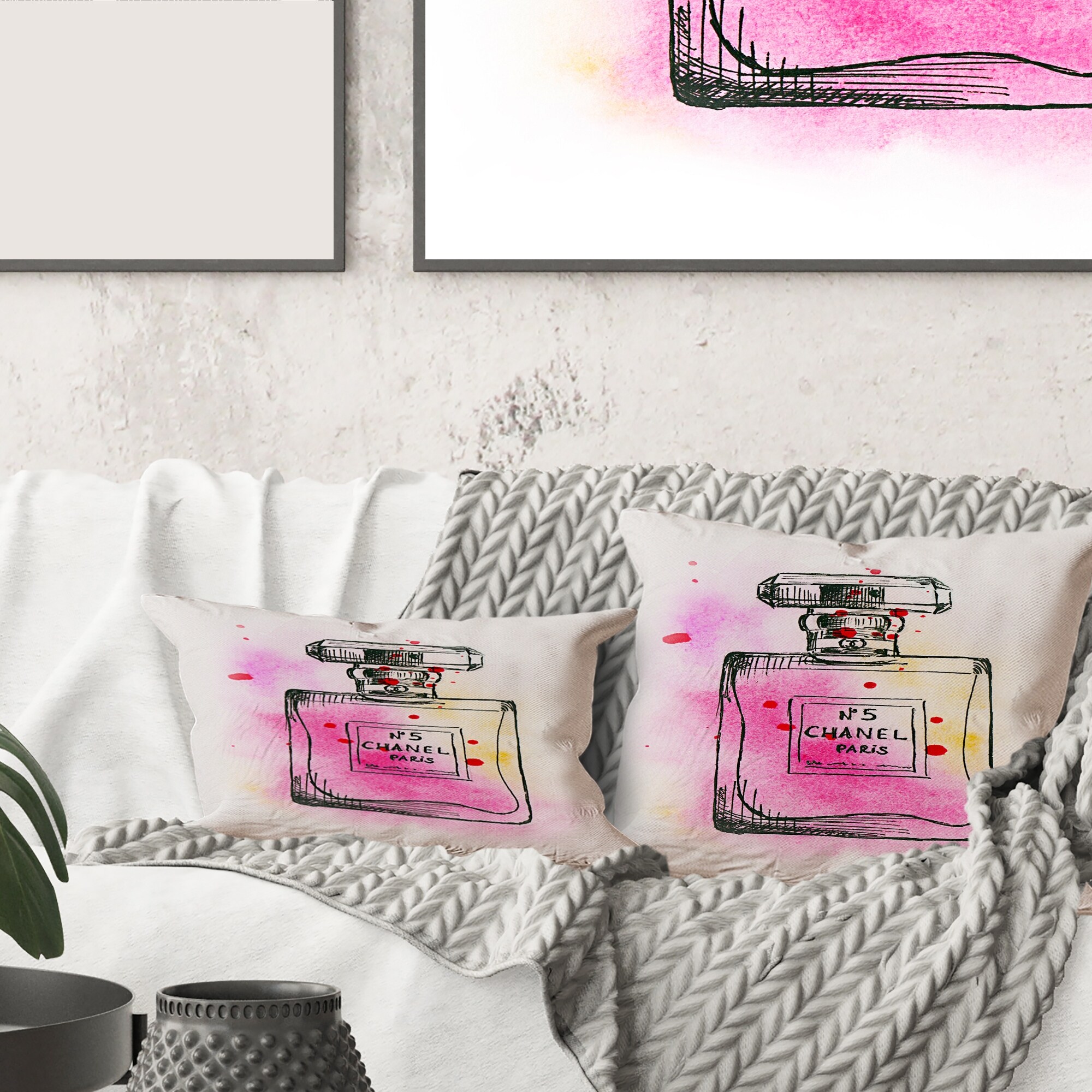Designart Perfume Chanel Five IV French Country Printed Throw Pillow