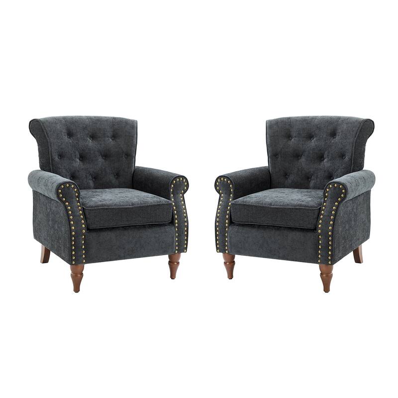 Indiges Comfy Upholstered Accent Armchair with Tufted Back Set of 2 for Bedroom Reading Office