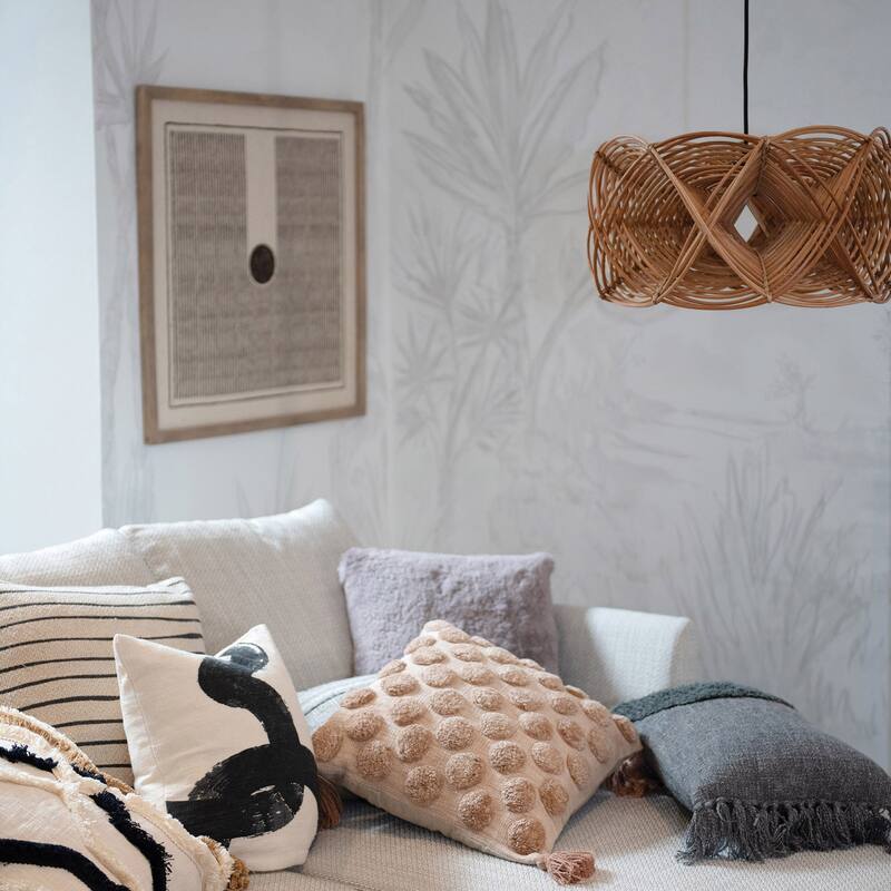 Woven Rattan Ceiling Light - 19.7"L x 19.7"W x 11.0"H