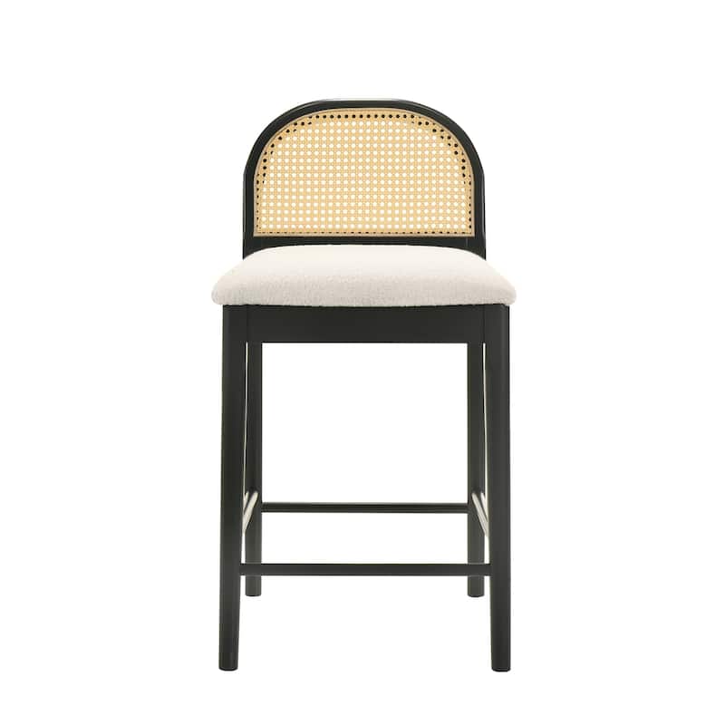 Lucio Modern Farmhouse Wood Counter Height Kitchen Bar Stool with White Boucle Fabric Upholstered Seat