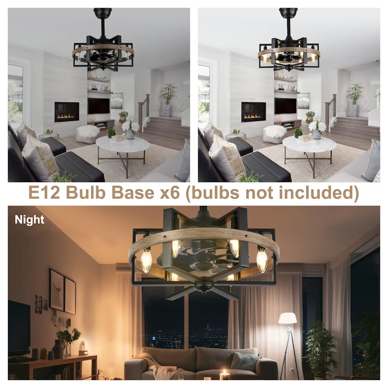 Bella Depot 18" Industrial Ceiling Fan with Light kit and Remote Control, 6-Speed Reversible with Matte Black Metal Caged