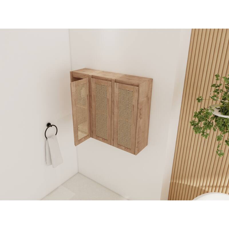 Modern Wall-Mounted Bathroom Cabinet with Hidden Handles & Reversible Doors, Floating Side Storage Cabinet
