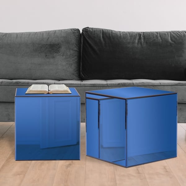 Silver Orchid Barrett Blue Mirrored Cube Table Overstock 25310297