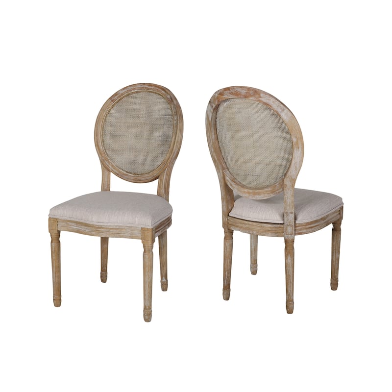 Epworth Wooden Dining Chair with Wicker and Fabric Seating (Set of 2) by Christopher Knight Home - Beige, Natural