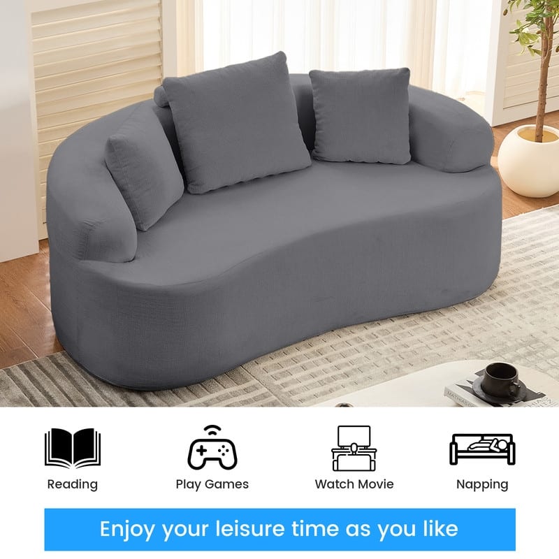 Mixoy Compact Loveseat Sofa with Chenille Upholstery,No Assembly Curved Couch for Small Spaces,Apartment