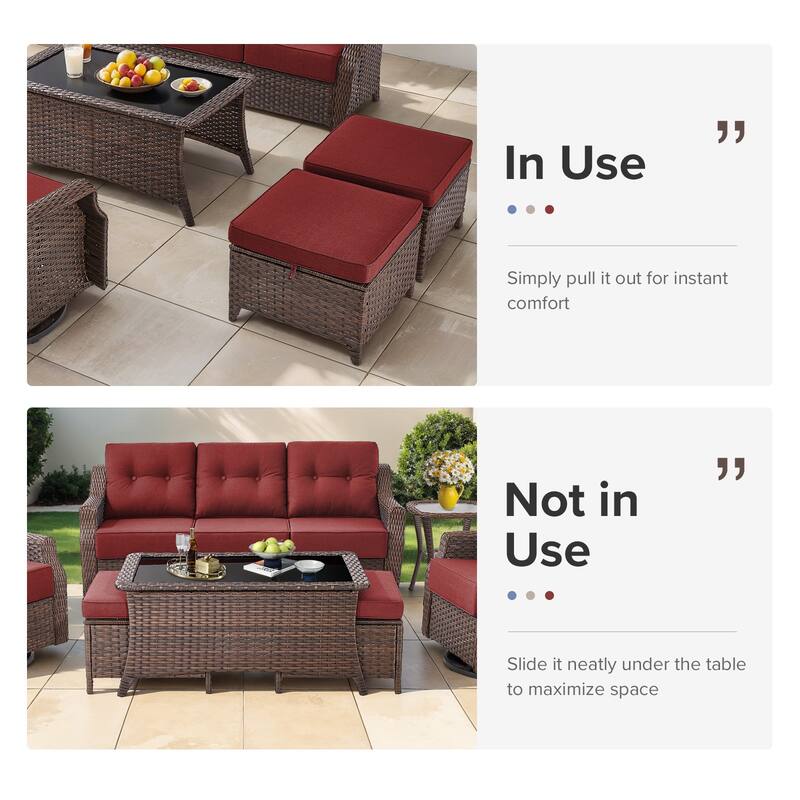 Gymojoy 9-Piece Wicker Patio Furniture Set, 6-inch Thick Cushioned & UV-Resistant, Outdoor Sofa & Chiar Set for Garden